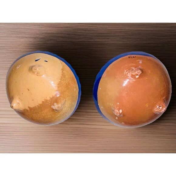 Mexican Folk Art Terra Cotta Hand Painted Pottery Blue Floral Footed Dish Set - Picture 4 of 7